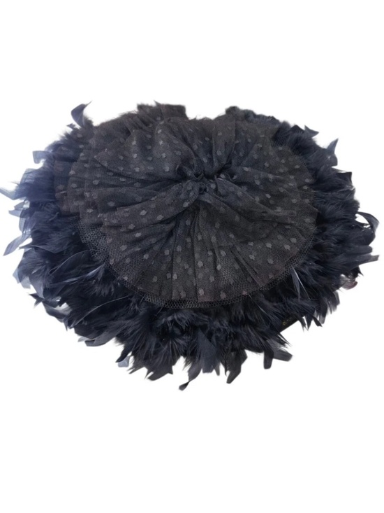 Vintage Black Feather Trim Wide Brim Costume Hat Fascinator Gothic Burlesque main image 7
